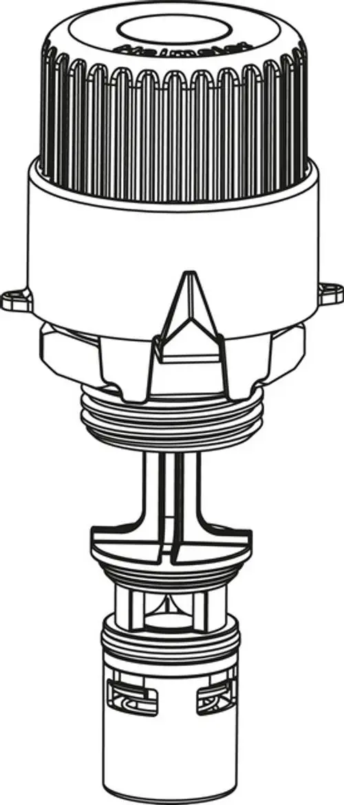 Ersatzteil für Heizungsverteiler, bestehend aus mehreren Komponenten einschließlich eines zylindrischen Oberteils. Teil der Produktlinie von IMI Hydronic Engineering.